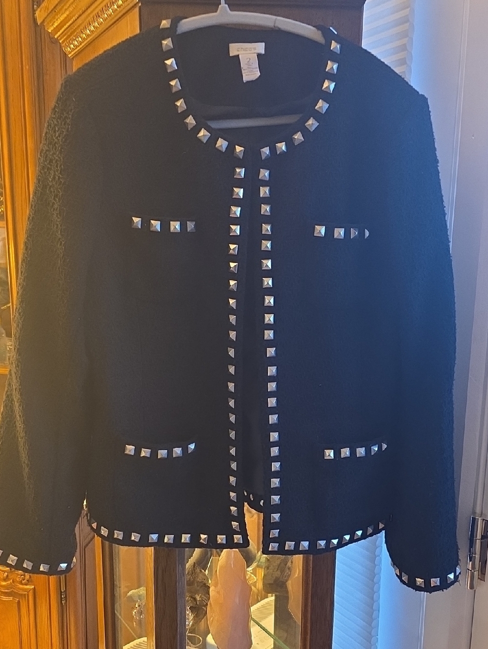 Chico's Black Stud-Trim Bouclé Jacket